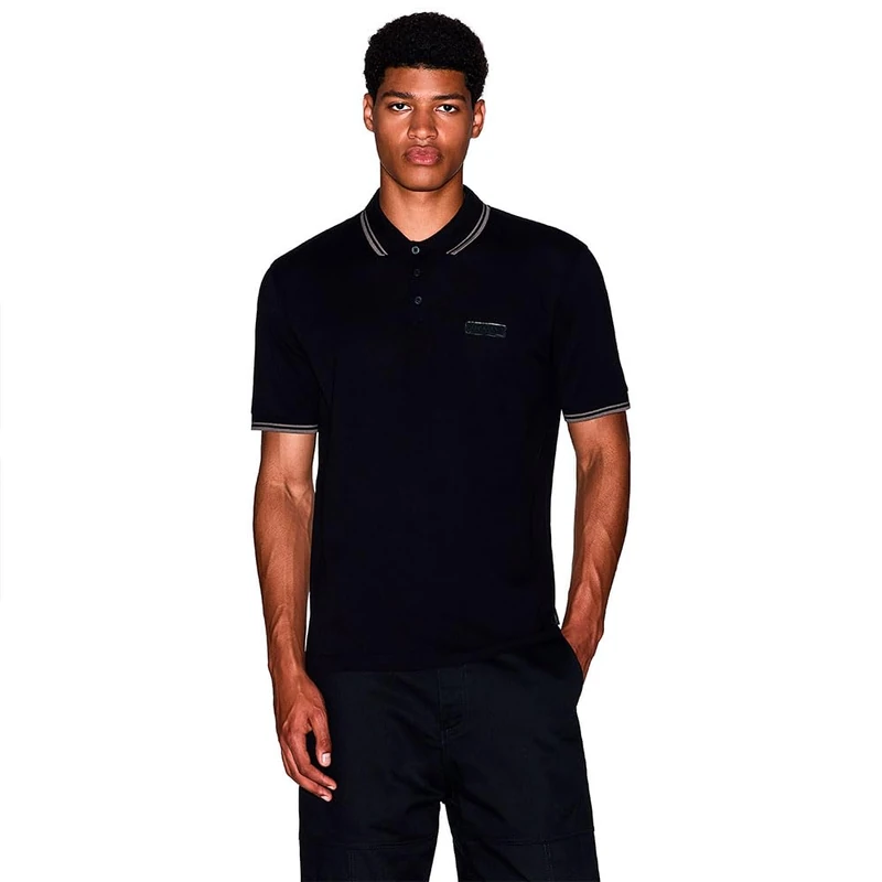 Armani Exchange Men's Short-Sleeved Side Logo Three-Button Collar Polo Shirt, black, L