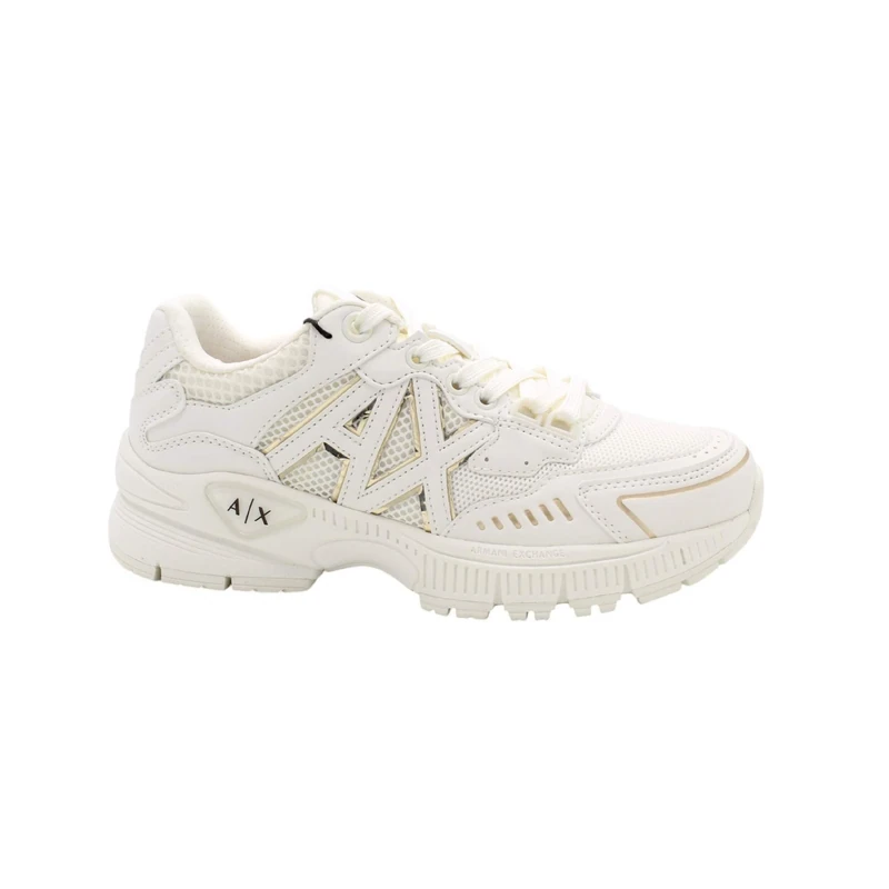 Armani Exchange Women's Speed Low Cut, Mesh Detail, Big Side Logo Trainers, White+Pale, 40 EU, White Pale, 8 UK