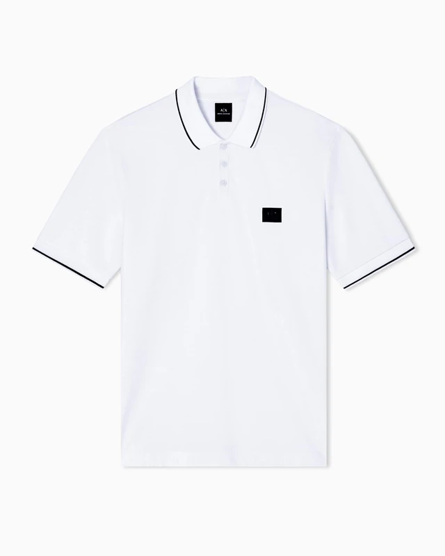 Armani Exchange Men's Short-Sleeved Side Logo Patch Three-Button Collar Polo Shirt, White, XL