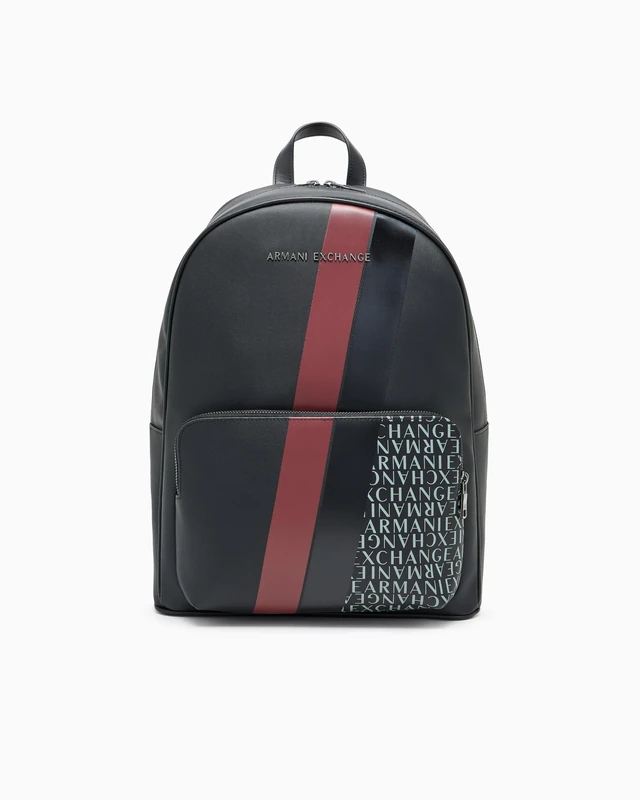 Armani Exchange Men Essential, Dylan, Logo Print Backpack, Black/Pomegranate, One Size