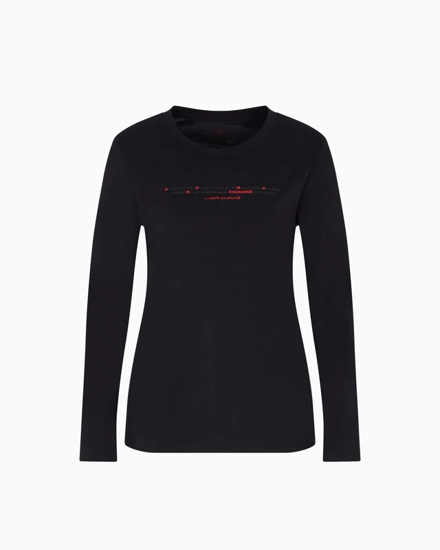 Armani Exchange Women's Long-Sleeved Front Multicoloured Print Regular Fit Shirt, Black, M - Image 1