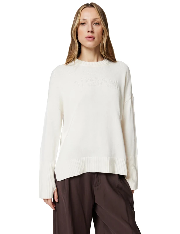 Armani Exchange Women's Long Sleeve Embroidered Logo, Sweater, White, M, ISO, M