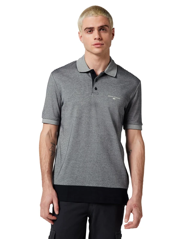 Armani Exchange Men's Short Sleeve Side Logo Horizontal Stripes, Polo Shirt, Blue, XL, deep Navy, XL