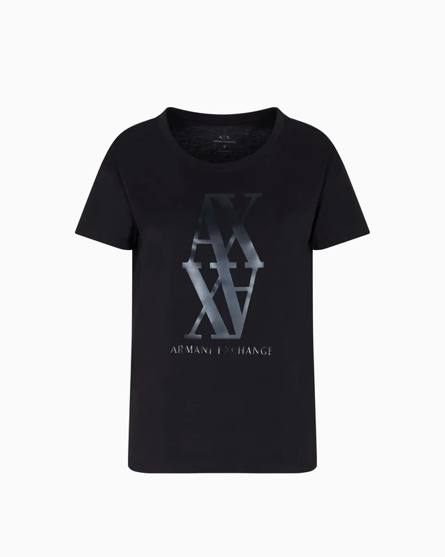 Armani Exchange Women's Short Sleeve On Tone Logo Print Regular Boxy Fit T-Shirt, Black, M