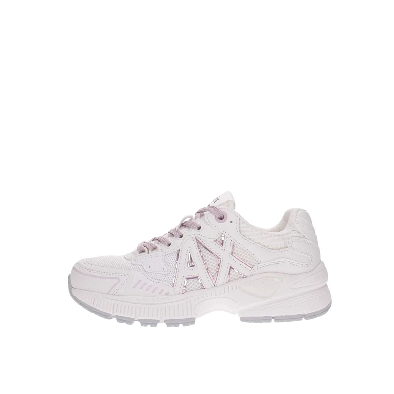 Armani Exchange Women's Speed Low Cut, Mesh Detail, Big Side Logo Trainers, White+Pale, 38 EU, White Pale, 6 UK