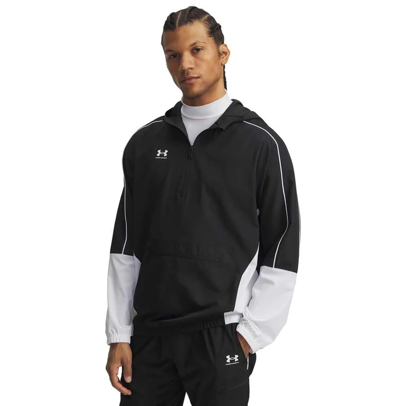 Under Armour Men's Challenger Warmup Jacket, Water-Repellent Track Jacket for Warming Up and Sports Training, Comfortable and Breathable Men's Half-Zip Top,Black / / White,XL