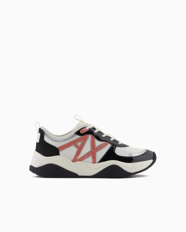 Armani Exchange Women's Cher, Side Logo, Colour Contrasts Trainers, Black + Petal, 35.5 EU, Black Petal, 3.5 UK