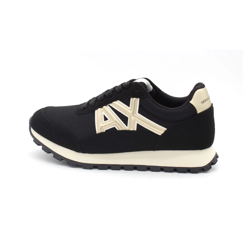 Armani Exchange Women's Essential Drop Microsuede Details Trainers, Black Pale Gold, 7 UK
