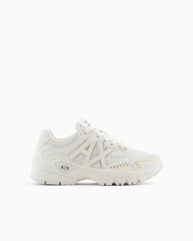 Armani Exchange Women's Speed Low Cut, Mesh Detail, Big Side Logo Trainers, White+Pale, 38.5 EU, White Pale, 5.5 UK