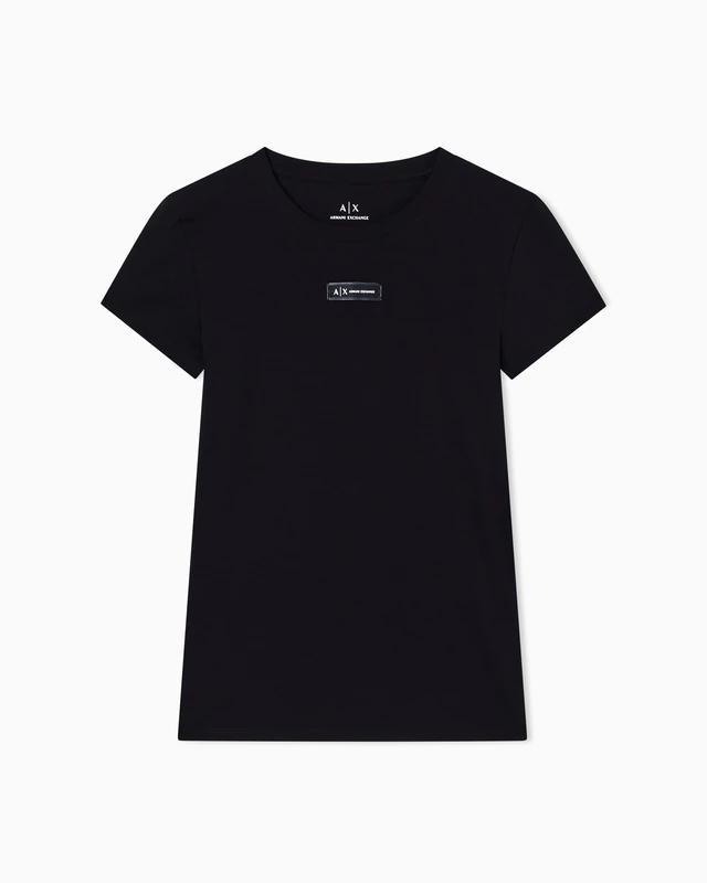 Armani Exchange Women's Cross Gender, Short Sleeve Front Logo Patch T-Shirt, Black, L