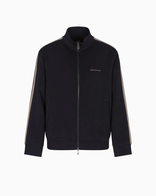 Armani Exchange Men's Long Sleeve Side Logo Lettering Zip Closure, Sweatshirt, Blue, XXL, deep navy, XXL