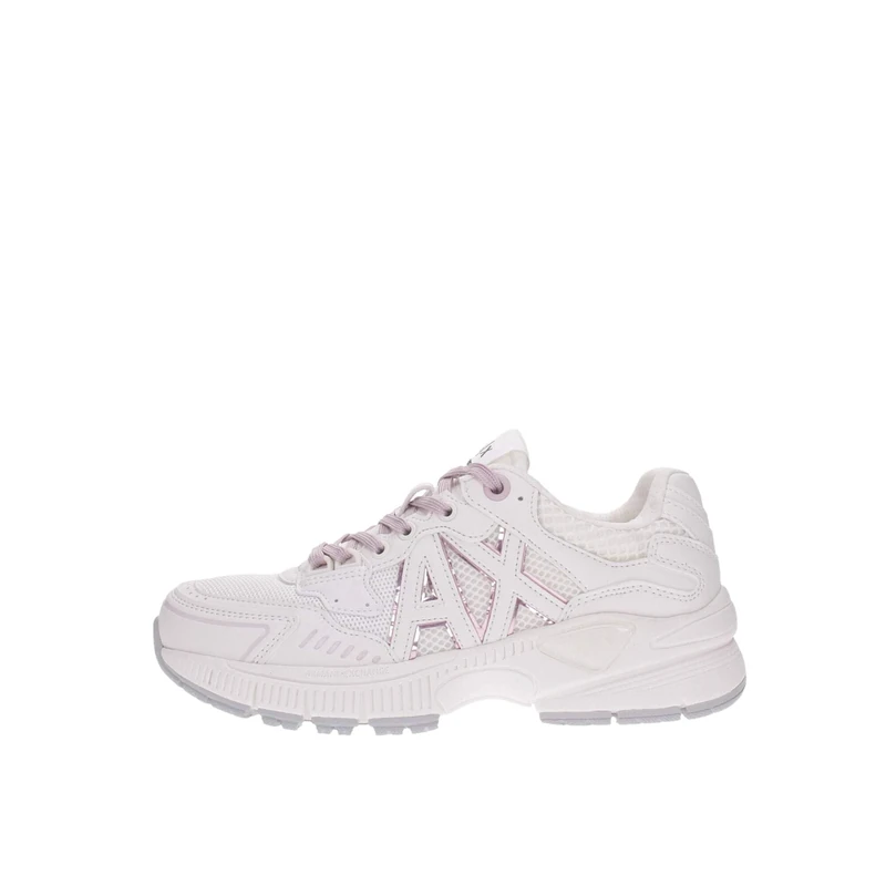 Armani Exchange Women's Speed Low Cut, Mesh Detail, Big Side Logo Trainers, White+Pale, 41 EU, White Pale, 8.5 UK