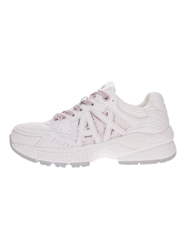 Armani Exchange Women's Speed Low Cut, Mesh Detail, Big Side Logo Trainers, White+Pale, 37.5 EU, White Pale, 4.5 UK