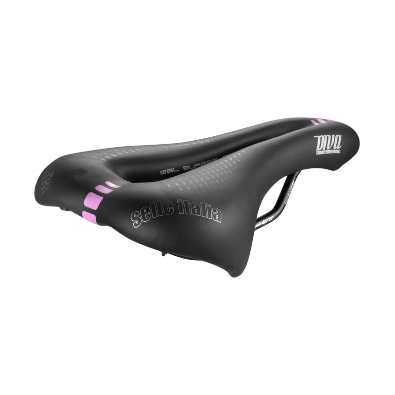 Selle Italia Diva Gel Flow - Women's City Bike Mountain Bike Manganese Frame Comfortable Gel Padding - Size L3, Black/Pink