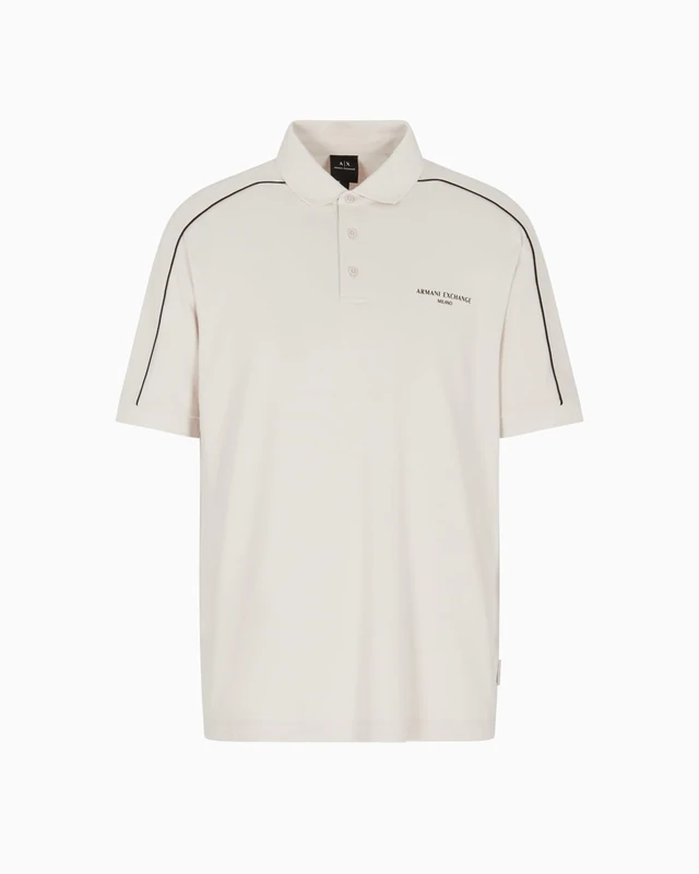 Armani Exchange Men's Short Sleeve Stripes Side Logo Three-Button Collar, Polo Shirt, Grey, L, Wind Chime, L