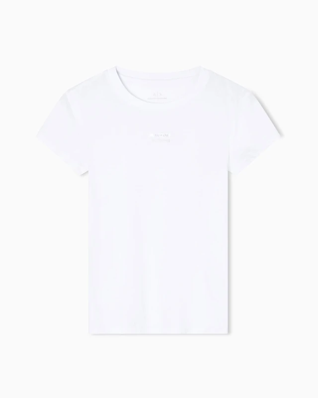 Armani Exchange Women's Short-Sleeved Front Logo Lettering Slim Fit T-Shirt, White, M