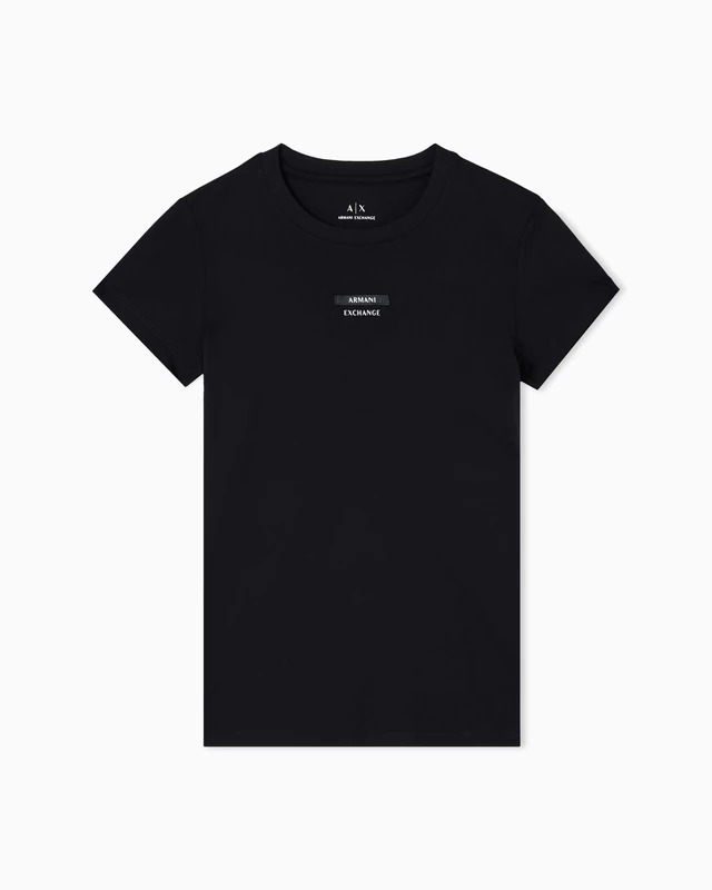 Armani Exchange Women's Short Sleeve Front Logo Lettering Slim Fit T-Shirt, Black, S, Black, S