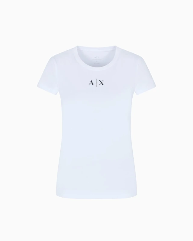 Armani Exchange Women's Short-Sleeved Front Shadowed Logo Slim Fit T-Shirt, White, S