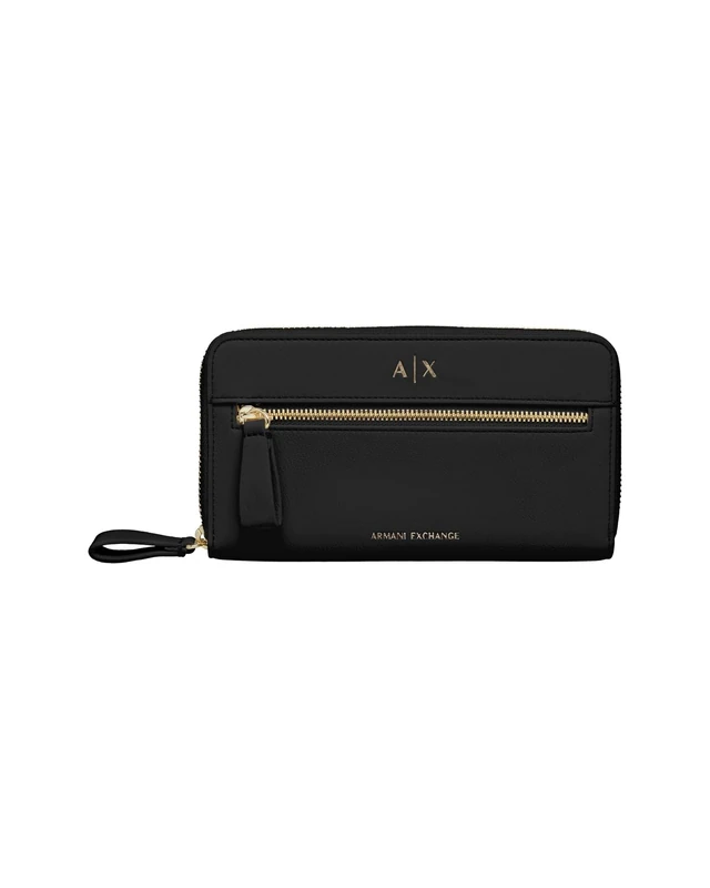 Armani Exchange Women's Diane, Embossed Logo, Zip Around, Black, Black, One Size - Image 1