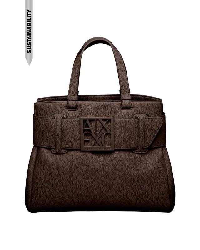 Armani Exchange Women Susy, Tone Logo, Flap Closure Shopping Bag, Hot Fudge, One Size