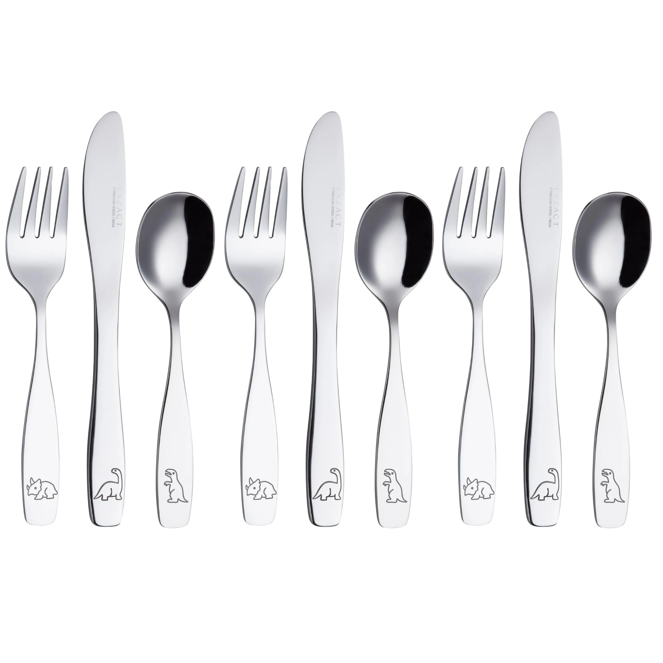 Exzact Childrens Cutlery 9pcs Stainless Steel, Kid Cutlery/Todler Silverware, Dishwasher Safe, 24M+, Dinosaurs