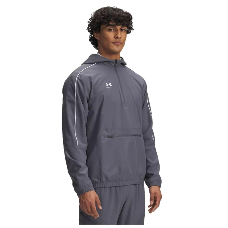 Under Armour Men's Challenger Warmup Jacket, Water-Repellent Track Jacket for Warming Up and Sports Training, Comfortable and Breathable Men's Half-Zip Top,Castlerock / / White,XXL