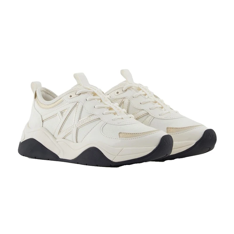 Armani Exchange Women's Cher, Side Logo, Colour Contrasts Trainers, White+Pale, 39.5 EU, White Pale, 6.5 UK