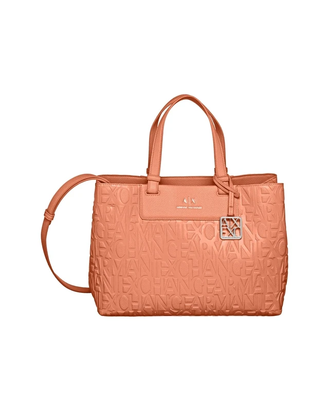 Armani Exchange Women's Essential Liz Embossed Logo Shopping Bag, Coconut, Coconut, One size