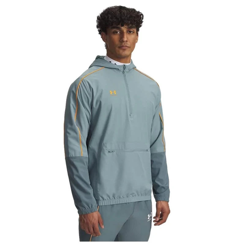 Under Armour Men's Challenger Warmup Jacket, Water-Repellent Track Jacket for Warming Up and Sports Training, Comfortable and Breathable Men's Half-Zip Top,Jasper Blue / / Squad Orange,SM