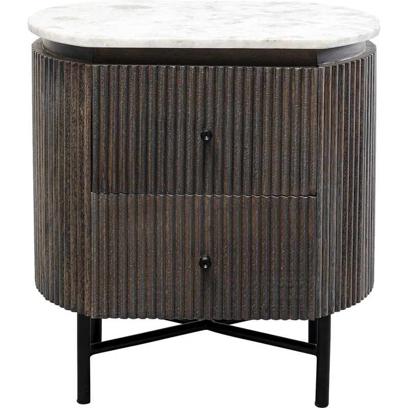 Kare Design Bedside Table Glenn, Dark Grey, 55x50 cm, Storage with 2 Drawers, Solid Mango Wood, Marble Top, Steel Frame, Room Decor, Organizer for Bedroom