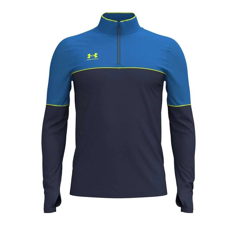 Under Armour Men's Challenger Training Quarter Zip, Tough, Lightweight and Breathable Tracksuit Top for Sports and Athletics, Men's Quarter-Zip Top with Thumbholes,Washed Navy / / High Vis Yellow,SM