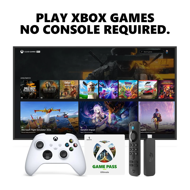 Xbox Wireless Controller - Standard - Robot White + Amazon Fire TV Stick 4K + 1 Month Game Pass Ultimate