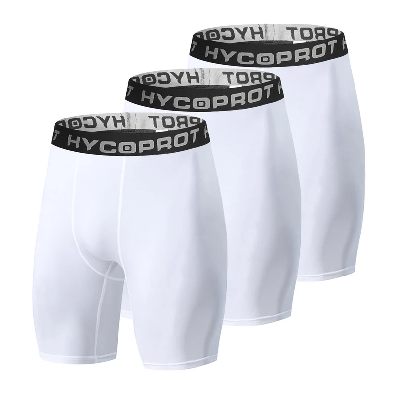 HYCOPROT 1 or 3 Pack Mens Compression Shorts Spandex Sports Underwear Athletic Performance Base Layer Shorts Quick-Drying Tights Leggings Workout Running Active （White, L）