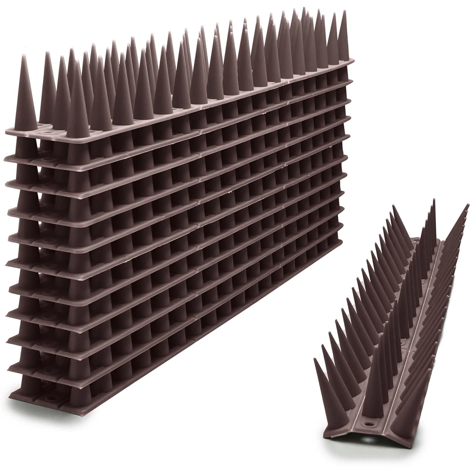 EWENYS Bird Spikes for Fence Tops, Plastic Fence Toppers and Roof Tall Spikes 1.46'' to Keep Pigeon Seagull or Animals Stop, Fox Squirrel Deterrent Fence Anti Climb for Garden Wall(Brown, 21.6ft)