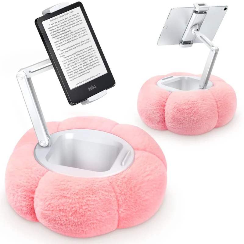 CreaDream Pumpkin Tablet Pillow Stand, Kindle Pillow Holder Stand for Bed with Detachable Snack Bowl, Compatible with 4.7"-13" IPad, Tablet, Phone, Kindle (Pink)