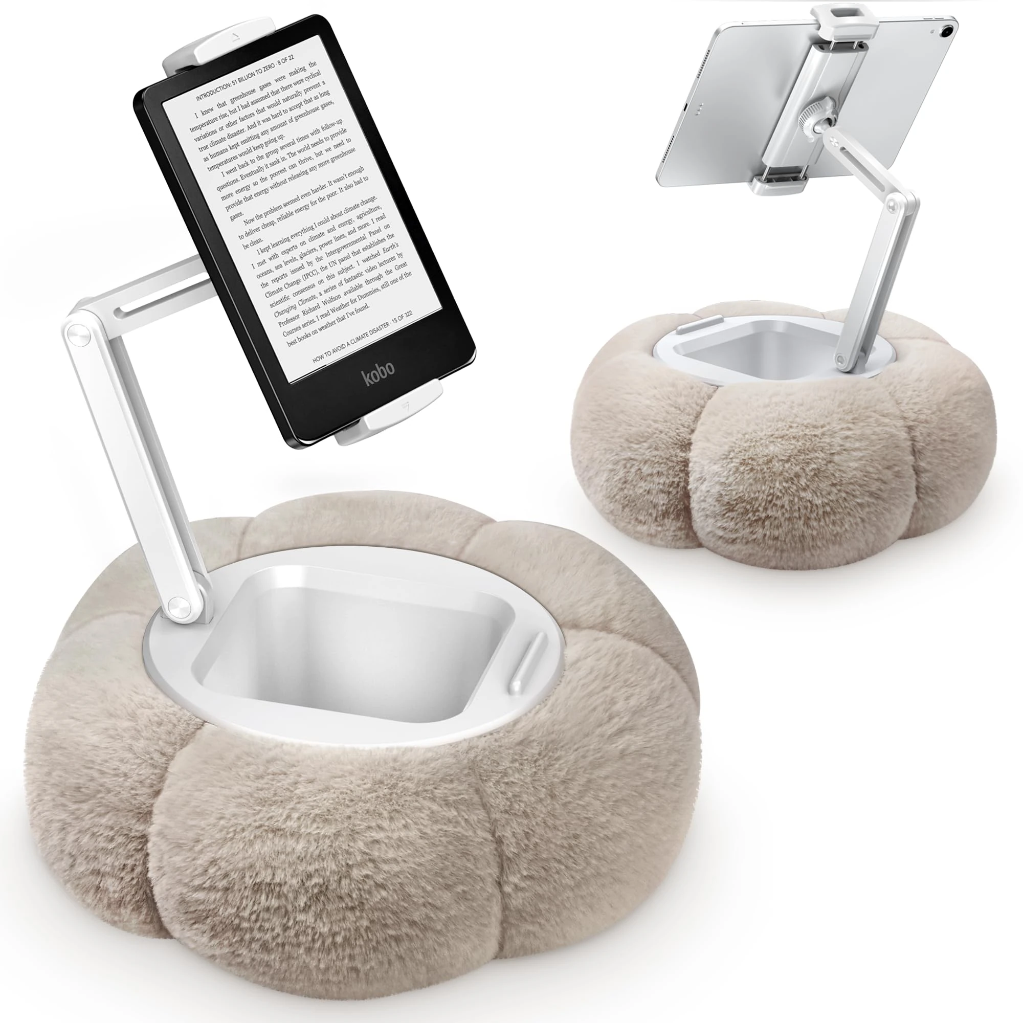 CreaDream Pumpkin Tablet Pillow Stand, Kindle Holder, Adjustable Kindle Stand for Bed with Detachable Snack Bowl, Compatible with 4.7"-13" IPad, Tablet, Phone(Khaki)