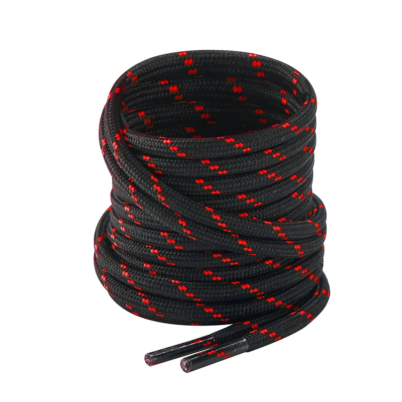 CCSOFTIME 2 Pairs Round Heavy Duty Boot Laces,Strong Walking Boot Laces for Kammior,Hiking,Walking,Work Boots,4.5mm Thick Round Shoelaces for Womens Mens Kids(Black Red-150m)