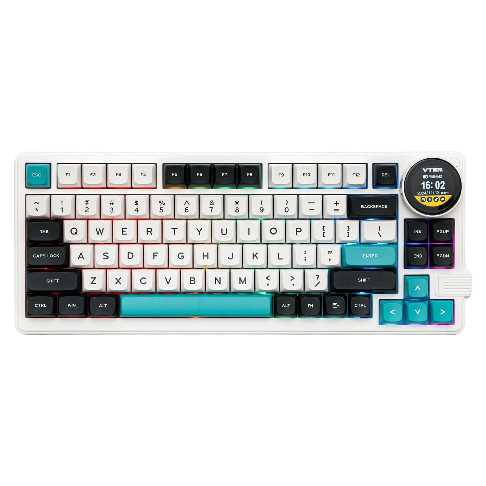 MechLands Feker K75 Lite Gasket Mechanical Keyboard with Screen and Knob, USB-C/BT5.0/2.4G Hot Swappable Creamy Wireless Gaming Keyboard with 5000mAh Battery, RGB Backlit for Win/Mac (White)