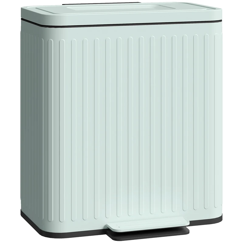 HOMCOM Dual Kitchen Bin, 2 x 20L Double Bin for Recycling and Waste, Fingerprint-proof Pedal Bin with Soft-Close Lid, Removable Inner Buckets, Green