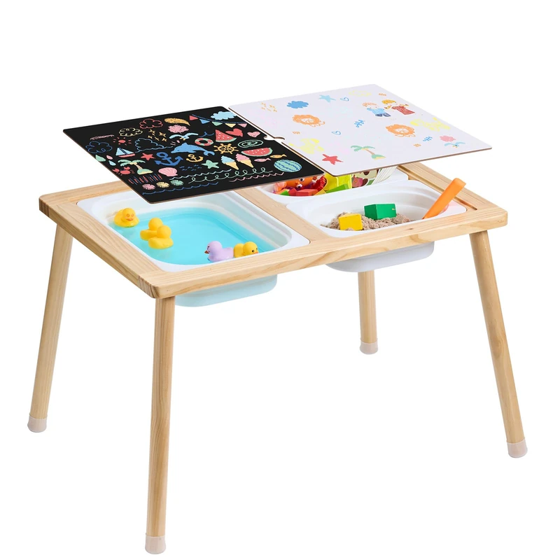VEVOR Sensory table for Toddlers and Kids, Featuring 3 Foldable Storage Bins & Double-Sided Board, Indoor/Outdoor Play Sand and Water