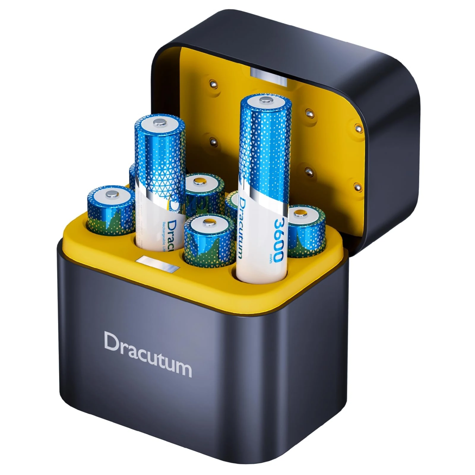 Dracutum Rechargeable Lithium AA Batteries 8 Pack with Charger - 3600mWh High Capacity 1.5V Lithium AA Battery for Blink Outdoor Camera, Rechargeable Battery AA with Integrated Charing Storage Box