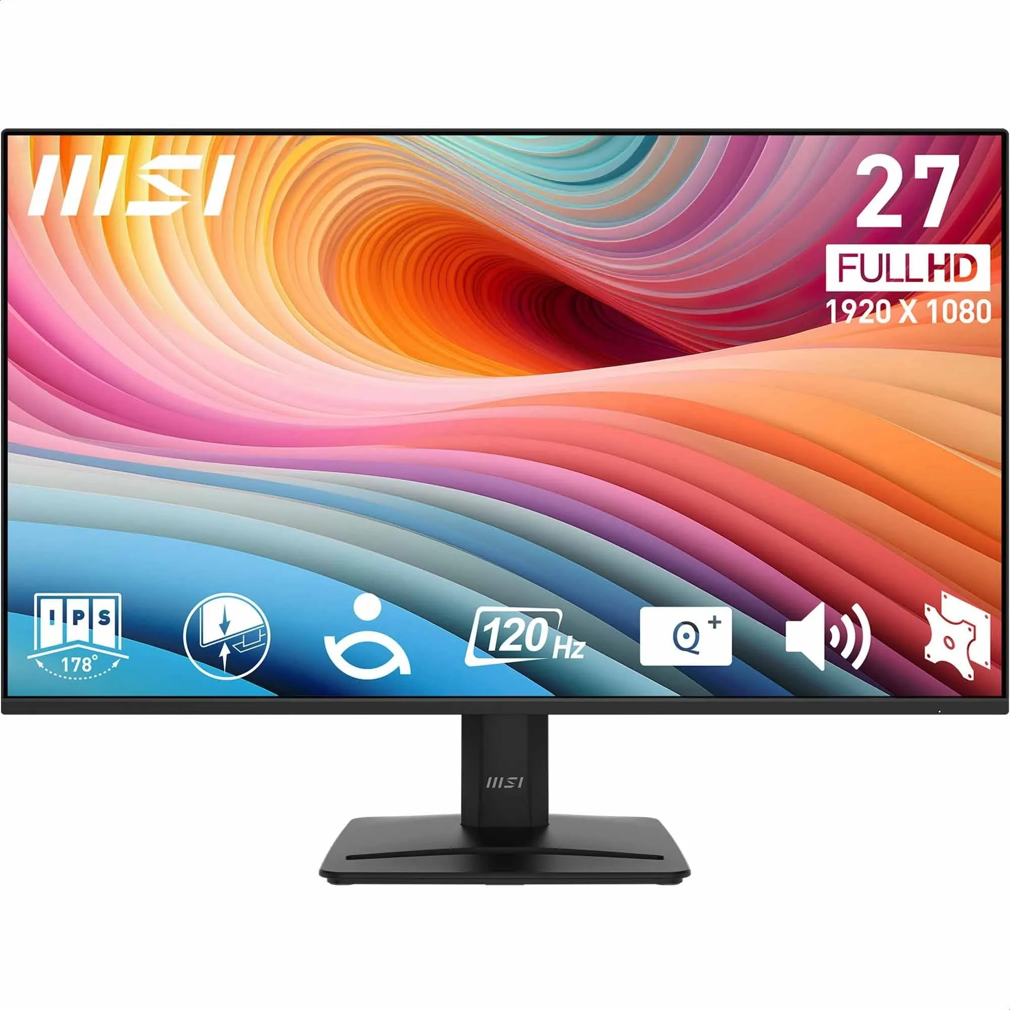 MSI PRO MP275 E2 27-Inch FHD Office Monitor - 1920 x 1080 IPS Panel, 4-Sided Frameless, 120 Hz Refresh Rate, Eye-Friendly Screen, Built-in Speakers, Tilt-Adjustable - HDMI 2.0, DP (1.2a), D-Sub (VGA)