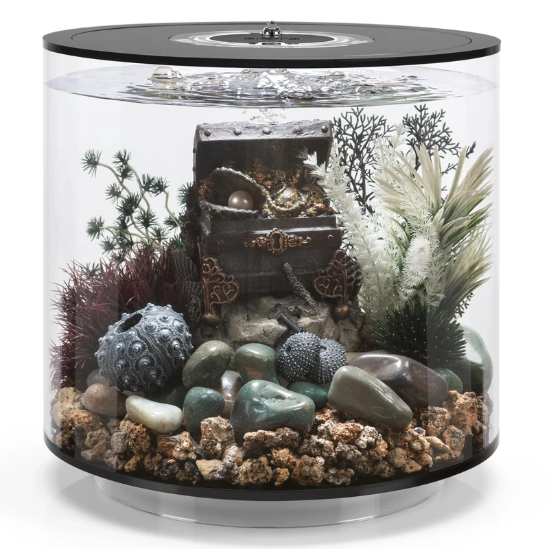 biOrb TUBE 15 Aquarium (Black, 15 Litres), Perfect Beginner Fish Tank With Integrated LED Lights, Quick & Easy To Set Up, 360-Degree View Aquarium With 5-Step Filtration System, Acrylic Base