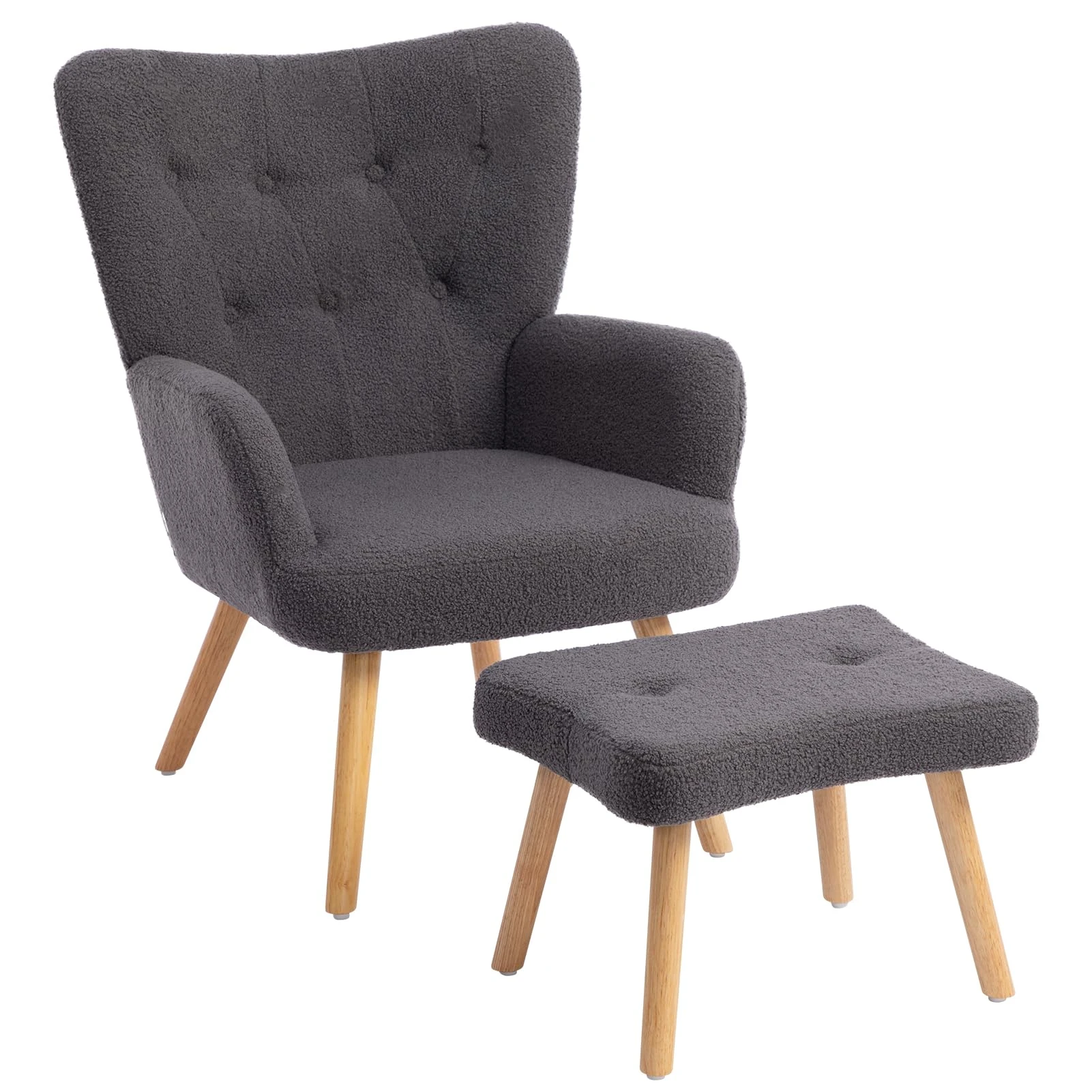HollyHOME Armchair with Footstool Teddy Comfy Armchair for Living Room Bedroom Reading Chair Accent Chair, Grey