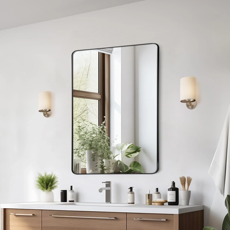 VEVOR Wall Mounted Makeup Mirror, 22" x 30", 0.15" Thick, Aluminium Alloy Frame, Scratch-Resistant, Shatterproof, Rustproof, Contemporary Style, Fits Bathroom/Bedroom/Living Room