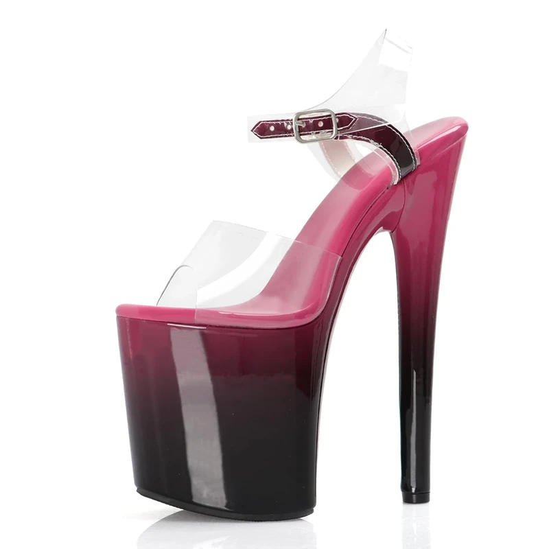 denova's Womens Clear High Heel Plus Size Platform Bar Dance Ankle Strap Stiletto Sandals, Fuchsia Clear 7, 7.5 UK