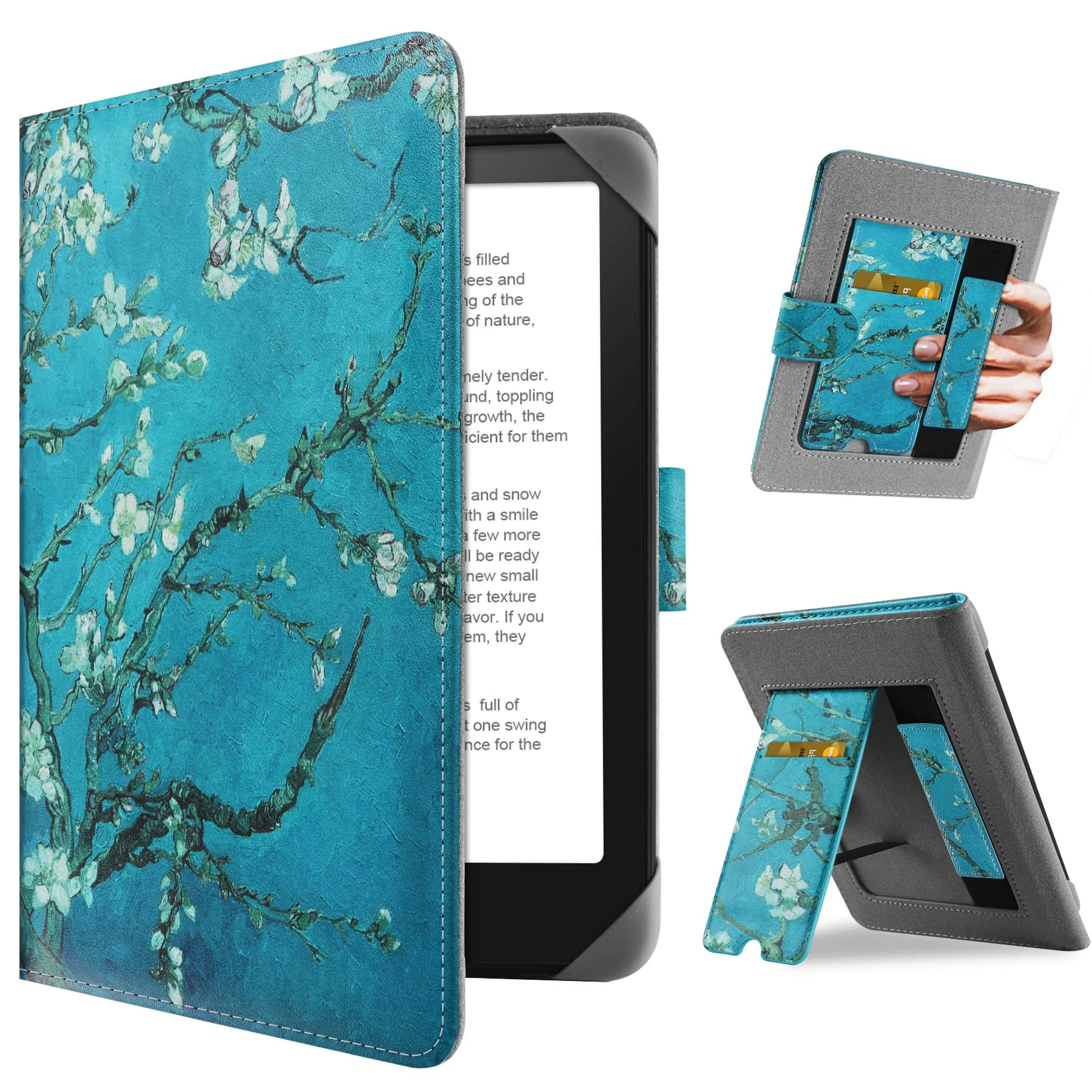 HoYiXi Universal Case for 7 inch Kindle Paperwhite/Colorsoft 2024 Compatible with 6.8" Paperwhite Kobo Clara HD/Kobo Clara 2E eReader Protective cover with Foldable Stand Built-in pocket,flower