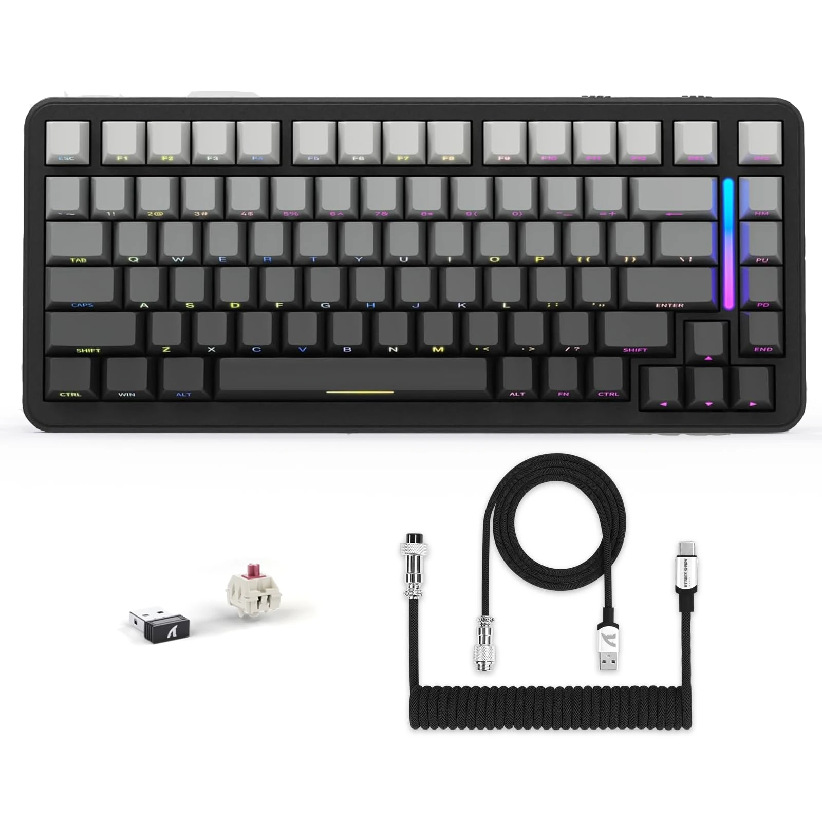 LexonElec X ATTACK SHARK M86 Pro Wireless Mechanical Keyboard, BT/2.4G/Wired, 4000mAh, Hot-swappable Linear Switch, Side-printed Keycap, QWERTY, RGB Gaming Keyboard with Coiled Cable.(Gery Black)