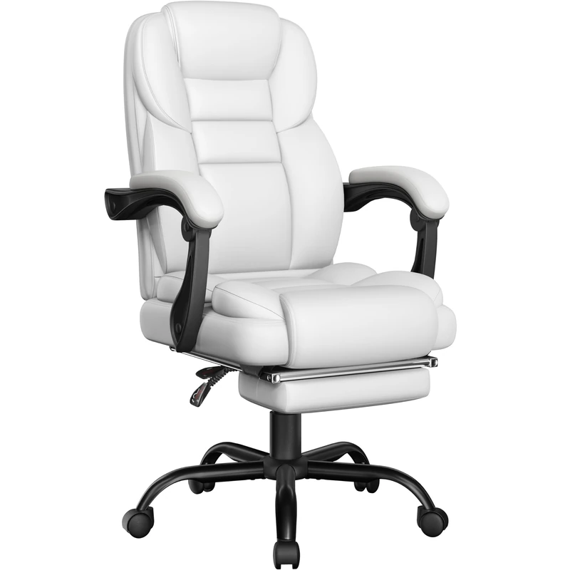 Yaheetech Executive Office Chair with Footrest Ergonomic Desk Chair High Back Lumbar Support Computer Chair Armrest Upholstered Gaming Chair for Home Office White
