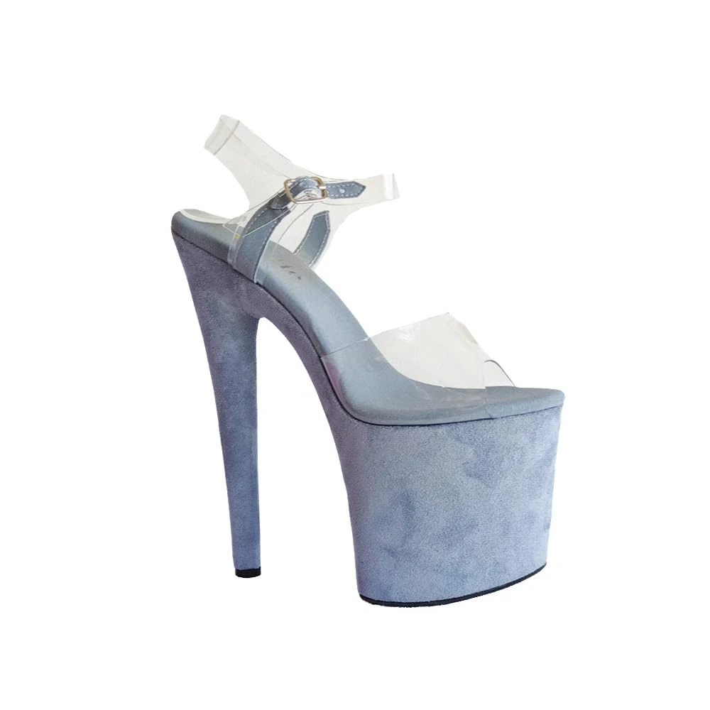 denova's Womens Clear High Heel Plus Size Platform Bar Dance Ankle Strap Stiletto Sandals, Grey Clear 7, 4 UK